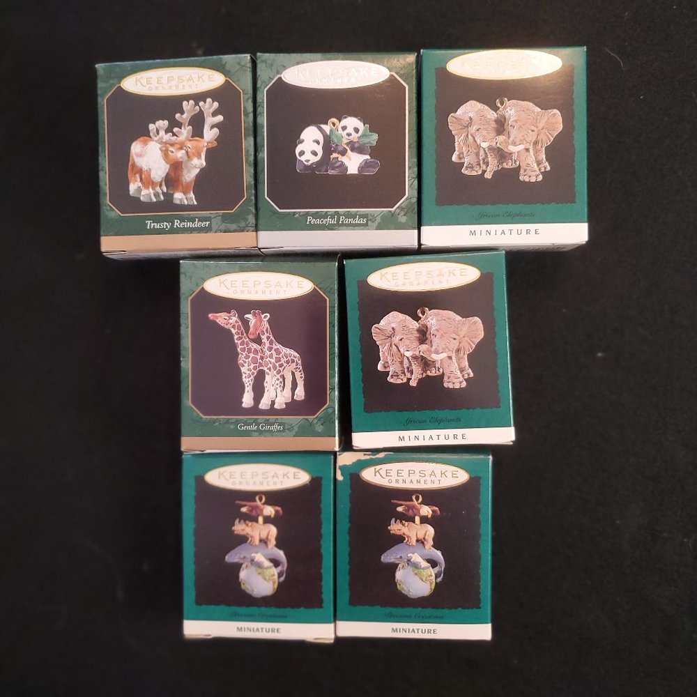 Hallmark 7 Miniature Ornaments Noah's Ark and Precious Creations NIB